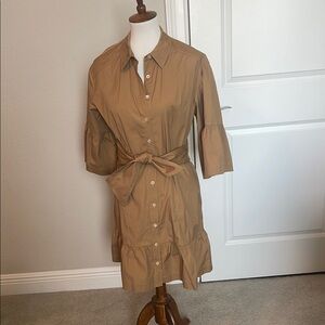 Veronica Beard Tan Ruffled Bell Sleeve Dress
